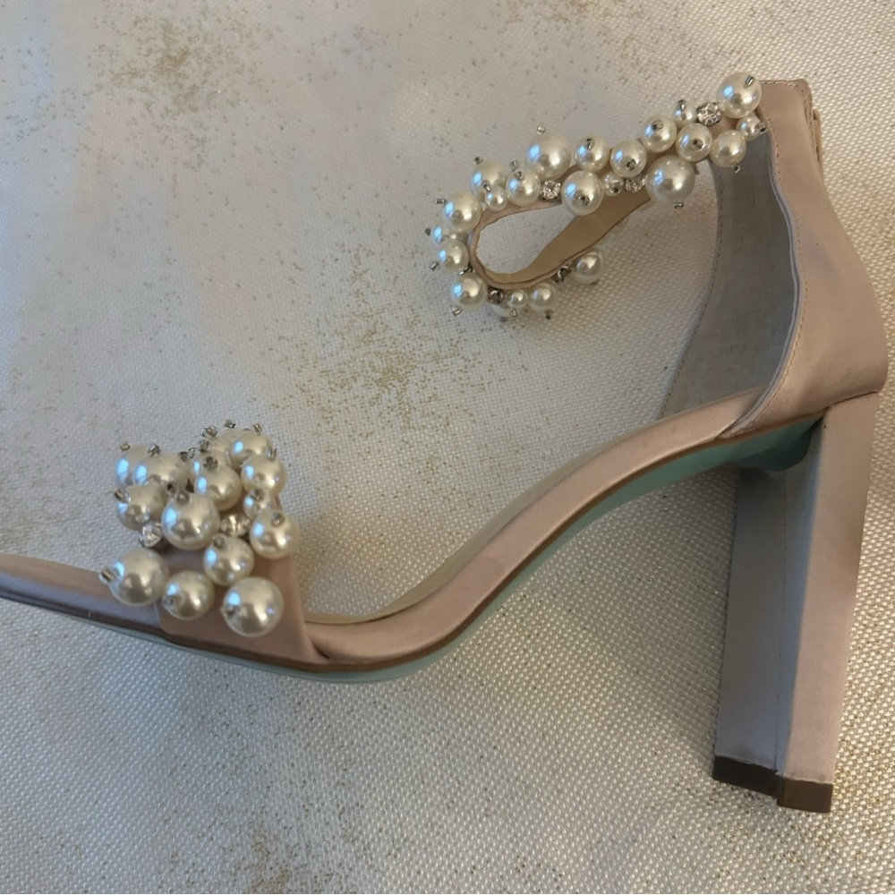 Betsey Johnson Pink Pearl Embellished Block Heel Sandals - Picture 11 of 15